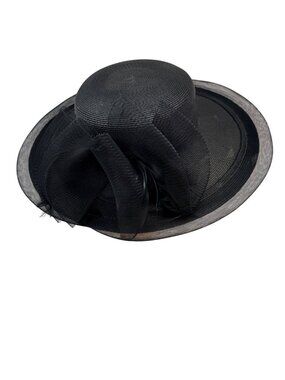 Vintage 50s Black Wool Veiled Hat Rhinestones & Beads Kentucky Derby Fascinator